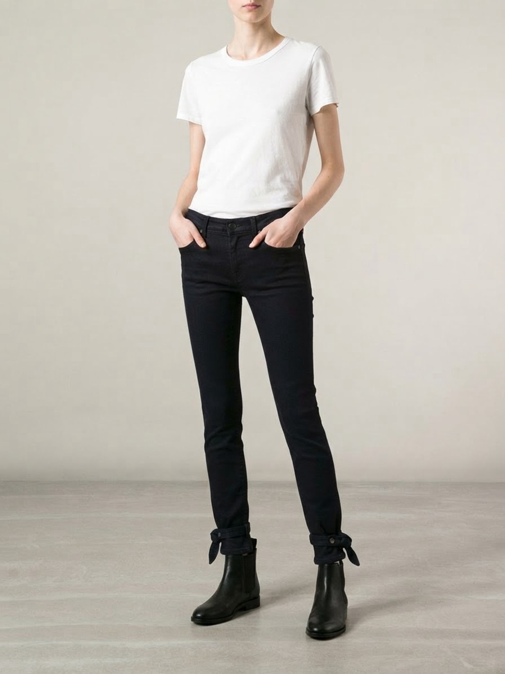 Rag & Bone Stevie Coal Ankle Skinny Jeans with Tie Hem Size 25